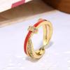 Anillo abierto con lazo y gota de aceite a juego para mujer, diseño de cruz, chapado en cobre y oro de 18 quilates, ajustable con circonita.
