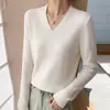Nuevo suéter de punto de manga larga con cuello en V para primavera y otoño/invierno para mujer, jersey de talla grande, patrón de espina de pescado, corte ajustado, venta al por mayor