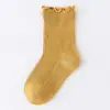 26 Novos Modelos de Meias Princesa de Algodão para Meninas para Primavera, Outono e Inverno, Cor Sólida, Punho Folgado de Ponto Duplo, 7 Cores, Meia de Cano Médio, Meias com Borda Franzida