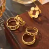 Anillo de 18K para Mujer Diseño de Nicho Ins Anillo de Unión Geométrica Anillo de Acero de Titanio Anillo de Línea de Hoja Hueca Joyería