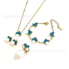 Conjunto de Pulseira, Colar e Brincos de Aço Titânio Popular Transfronteiriço 13mm Trevo de Cinco Folhas, Joias de Trevo de Quatro Folhas 18K Atacado