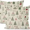 Funda de Almohada Navideña Nueva Coche Pino Copo de Nieve Bola de Navidad Estampado de Lino Decoración de Habitación Cojín de Sofá