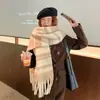 Bufanda a cuadros de mohair para mujer otoño e invierno combinación de colores gruesa larga cálida estilo coreano versátil bufanda de pareja ambiente