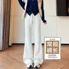 Pantalones anchos de microcampana blanco grisáceos para mujer, otoño e invierno, con forro polar, popular estilo nuevo 2026, fluidos, ajustados, favorecedores, pantalones de campana