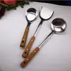Espátula de acero inoxidable con veta de madera, cuchara para sopa, espátula para freír, cuchara para arroz, grande, con fugas, juego de cinco piezas, espátula para cocinar, cuchara, utensilios de cocina, espátula para cocinar