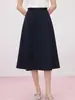 Falda Larga Elegante de Color Sólido con Pliegues Acampanados de Cintura Alta con Efecto de Caída, Línea A de Longitud Media, Corte Holgado, Media Falda