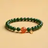 Pulseira de Ágata Jaspe Verde Jade Natural, Estilo Nicho de Luxo Leve, Pulseira com Pingente da Fortuna para Mulheres, Pulseira de Contas que Realça a Complexão, Atacado