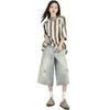 2024 Nuevos Pantalones Capri Rasgados Retro Cómodos Estilo Americano Street Style Jeans de Pierna Ancha Sueltos Unisex