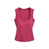 26007-26 Chaleco de Verano Estilo Coreano Ajustado Chica Atrevida Deseo Puro Cuello en U Color Macarrón Sin Mangas con Almohadillas en el Pecho