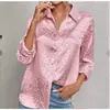 Camisa Elegante de Cetim Jacquard com Estampa de Leopardo, Manga Longa e Gola Lapela, Estilo Europeu e Americano, Outono 2024, Independente, Transfronteiriça, Amazon