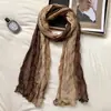 Lenço Plissado de Cor Contrastante JM, Lenço Longo Fino de Estilo Artístico, Xale Decorativo com Atmosfera Suave