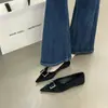 Primeiro Encontro Jifa Sapatilhas Femininas Bico Fino Suede Preto Fivela Versátil Baixo Corte Sapatos Únicos Sapatos para o Trabalho Sapatos Versáteis