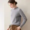 Outono/Inverno 2026 Novo Suéter Feminino de Cashmere com Gola Semi-Alta e Barra Enrolada, Cor Sólida da Moda, Tricô de Sete Pontos Espessado, Camada de Base
