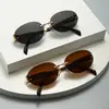 Novos Óculos de Sol Oval Pequenos Sem Armação Modernos com Borda Cortada Ins Retro Metal Casual Óculos de Sol para Fotografia de Rua