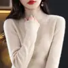 Suéter básico de punto de cuello alto medio para mujer, cómodo, versátil, corte ajustado, otoño e invierno, adelgazante, gris