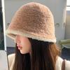 Sombrero de pescador coreano de otoño e invierno de felpa de cordero de color a juego, gorro de lavabo, gorro de punto japonés cálido para exteriores y moda para mujer