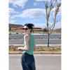 Camisola verde sin mangas fresca y juguetona de estilo francés, adecuada para el verano, se puede usar como capa interior o exterior, top de suéter tejido dulce y atrevido para mujer
