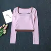 Roupas de Yoga Outono Inverno Feminino Nova Cor Color Block Usável Manga Longa Top Pilates Roupa Esportiva Yoga Camiseta Fitness