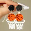 Pendientes Cruzados Europeos y Americanos Estilo Deportivo Bola Estampado de Leopardo Lazo Pendientes de Fútbol Baloncesto Acrílicos 2D