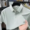 Camiseta de manga corta para hombre con cuello alto, nuevo estilo de verano, sin costuras, seda de hielo, fresca y delgada, con cuello camisero, al por mayor