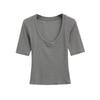 Verano 2025 Deseo Puro Chica Caliente Cintura Ajustada Revelador de Figura Top Manga Media Blanco Slim Cuello en V Camiseta Manga Corta Ropa de Mujer