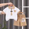 Vestido de Verão para Meninos Conjunto de Manga Curta 2024 Novo Estilo Vestido Infantil Lindo Menino Bebê Verão Camisa POLO Conjunto de Duas Peças Moderno
