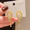 Brincos Redondos com Franjas Vazados Geométricos Estilo Corte Agulha de Prata com Diamantes, Brincos Estilo Retro Francês de Luxo Leve e de Alta Qualidade