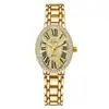 Pulseira oval cravejada de diamantes, relógio de pulso feminino de quartzo, relógio de pulso casual de luxo leve com algarismos romanos, relógio de pulso feminino de estilo nicho
