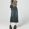 Saia Jeans A-Line Elegante e Confortável, Cintura Alta, Efeito Emagrecedor, Comprimento Médio, Valoriza a Silhueta e com Caimento Fluido, Adequada para Usar com Casacos