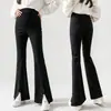 Pantalones de maternidad para primavera, largo cropped, pierna recta, con aberturas, pantalones talla grande para usar afuera, ropa profesional de verano, pantalones acampanados