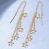 Fio de ouvido com franja estrelada de ouro de areia do Vietnã, latão banhado a ouro, estrela de cinco pontas longa, fio de ouvido de moda feminina, joia de ouvido