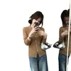 Traje Estilo Coreano Início do Outono Tricô Feminino Novo Gola Lapela Botão Camisa Temperamento Suave Simples Versátil Suéter de Manga Longa