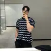 Camiseta de Manga Corta Fresca de Seda de Hielo Hueca Estilo Coreano para Hombre, Camisa de Punto Rayada de Verano con un Toque de Lujo, Top Camiseta Holgado Elegante