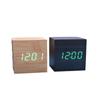 Reloj de madera LED con control de voz inteligente, cuadrado, compacto, digital, temperatura y humedad, reloj despertador electrónico multicolor