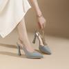105-9 Zapatos Individuales de Plataforma con Tacón de Aguja Puntiagudo para Mujer, Sandalias de Tacón Alto con Remaches, Baotou Trasero Vacío, No Cansan los Pies
