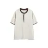 Camiseta Holgada de Manga Corta Retro de Moda Amenazada para Hombre Cuello Henry Falso Dos Piezas Camiseta Interior Ab1189