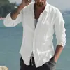 Novas Camisas Masculinas de Comércio Exterior Transfronteiriço da Amazon Camisas Casuais Europeias e Americanas Cor Sólida de Botão Único Algodão e Linho Manga Longa