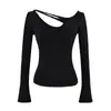Camiseta Ajustada con Aberturas Elástica de Manga Larga para Mujer 2025 Otoño e Invierno Nueva Sexy Americana Color Sólido Sexy Ajustada Camiseta Básica