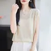 Camiseta de Punto Fina de Seda Hielo para Mujer, Camiseta de Manga Corta, Top V-Neck Único y Elegante para Verano, Moderno Diseño Hueco