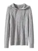 [100% Lã] Suéter com Capuz Básico Casual de Malha Trançada Outono e Inverno 2025 Suéter de Malha Feminino Suéter de Lã Feminino