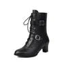 Botines Cortos para Mujer con Cordones Botines al Tobillo Estilo Nuevo Otoño e Invierno con Hebilla de Cinturón Botas Retro Francesas Botas de Moda Martin
