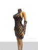 Vestido Sexy de Malla con Pedrería y Lentejuelas Plateadas Brillantes, con Guantes, para Usar En..
