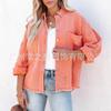 Comércio Exterior Transfronteiriço Camisa Jeans Multicor Desgastada Rasgada com Barra Desfiada, Camisa Solta de Manga Longa, Fornecimento Atacadista de Roupas Femininas