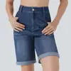 Shorts de Mezclilla Adelgazantes de Cintura Alta Europeos y Americanos 2026 Nuevo Estilo de Verano Dobladillo Enrollado Lavado Vintage Shorts de Mezclilla Tejido
