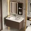 Gabinete de baño combinado de aluminio espacial de panal SPC de 40 cm de ancho con lavabo cerámico integrado y tocador