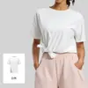 Ropa de Yoga de Seda de Leche Mate Camiseta de Manga Corta para Mujer Verano Holgada Dividida Secado Rápido Top Deportivo de Fitness Camiseta de Running
