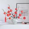 Simulación fruta de la fortuna colgante crema 3 cabezas Rama de caqui flor falsa decoración del hogar Ruyi Fu cubo arreglo floral flor de Año Nuevo flor de simulación