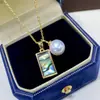 Colar de Pérolas Originais para o Dia das Mães Pingente de Pérola Natural Edison + Colar com Pingente de Concha de Abalone Banhado a Ouro 18K