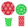 Mm298 Rojo Verde Copo de Nieve Vajilla Navideña 8 Personas Juego de 4 Piezas Platos de Papel Toallas de Papel Vasos de Papel