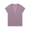 Io Pedido2026 Verão Minimalista Cor Sólida Gola V Manga Curta Camiseta Linho Macio Básico Para Ir ao Trabalho Versátil Top